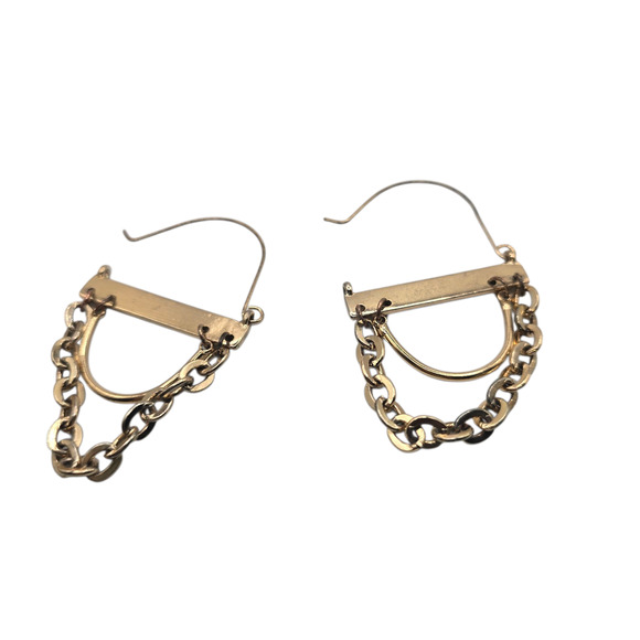 Earrings Gold Tone Chain Dangle Hoop Modern Geometric Drop Boho SKU2408 - Picture 3 of 6